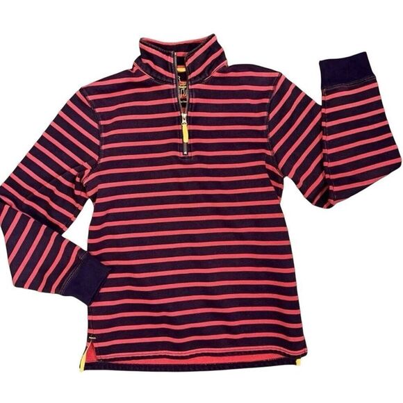 Mini Boden Pullover Sweatshirt navy/red stripe 1/4 zip size 7-8 Years - Picture 1 of 8
